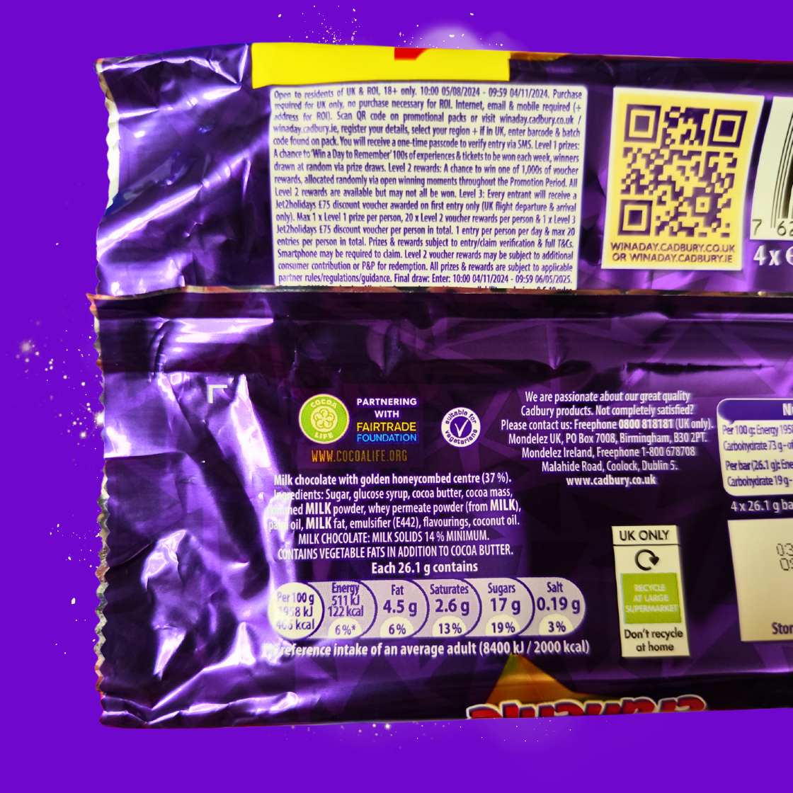 Cadbury Crunchie Bar Chocolat au lait et Nid d'Abeille